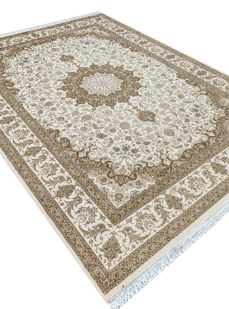 فرش طرح پرواز رنگ کرم بژ 1200 شانه غیر برجسته کد 12858