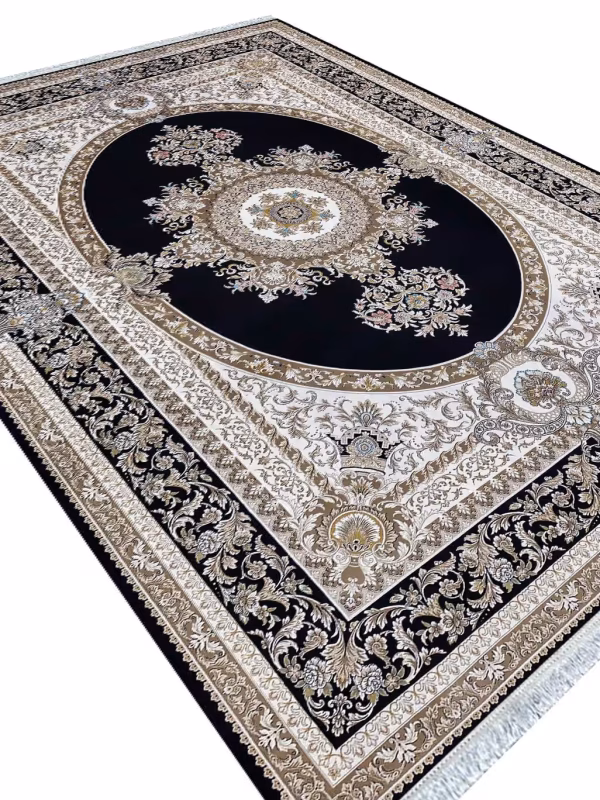 فرش طرح فرانسوی سرمه ای 1200 شانه ساده کد 12865