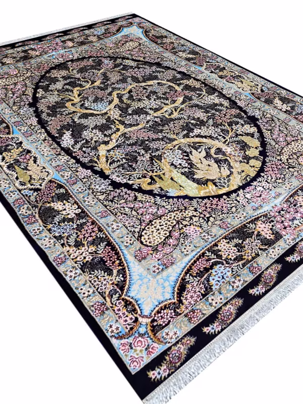 فرش طرح درختی سرمه ای 1200 شانه کد 12878