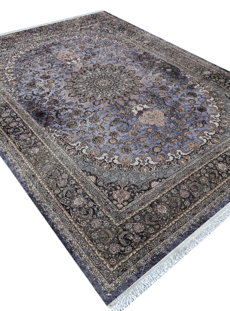 فرش ماشینی 1200 شانه وینتیج طرح اصفهان رنگ آبی کد 12881
