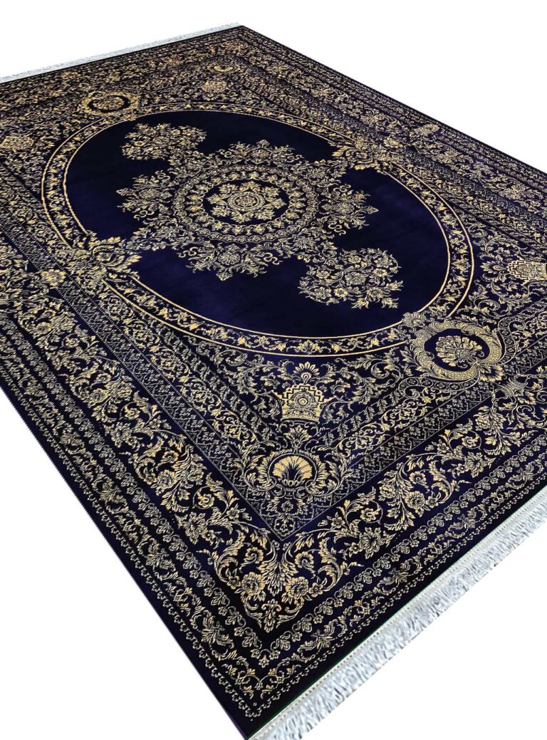 فرش طرح فرانسوی رنگ سرمه ای 1200 شانه طلاکوب کد 12884
