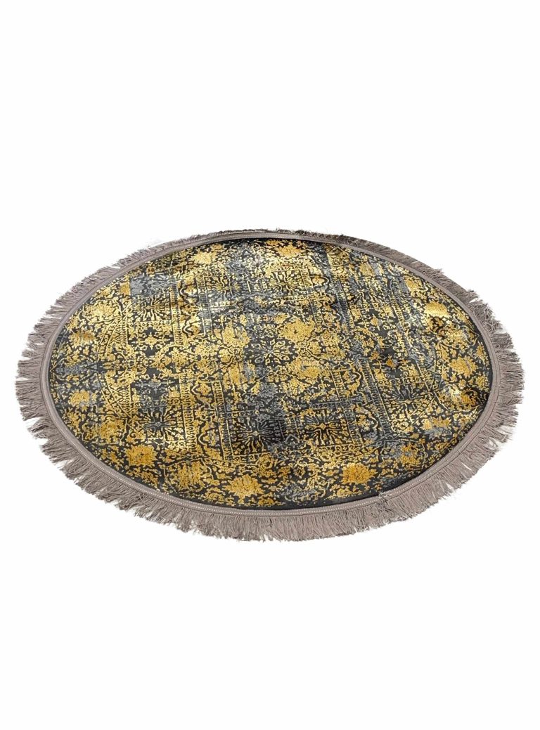 فرش گرد طرح پتینه زغالی طلایی 700 شانه کد 770028ZT