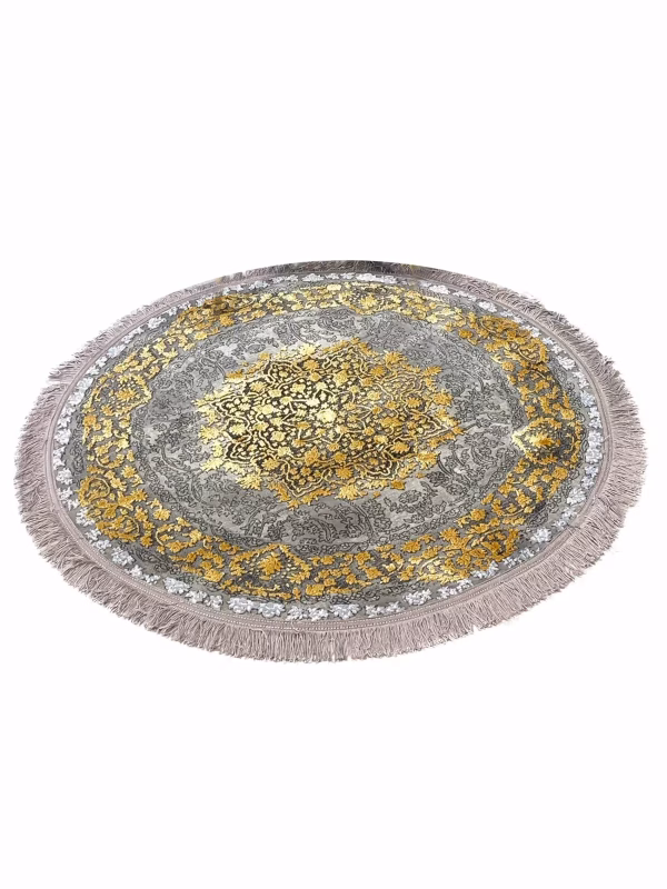 فرش دایره طرح پردیس رنگ طوسی طلایی 700 شانه کد 70047