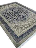 فرش کهنه نما ترنج گرد طوسی آبی 700 شانه کد 70135