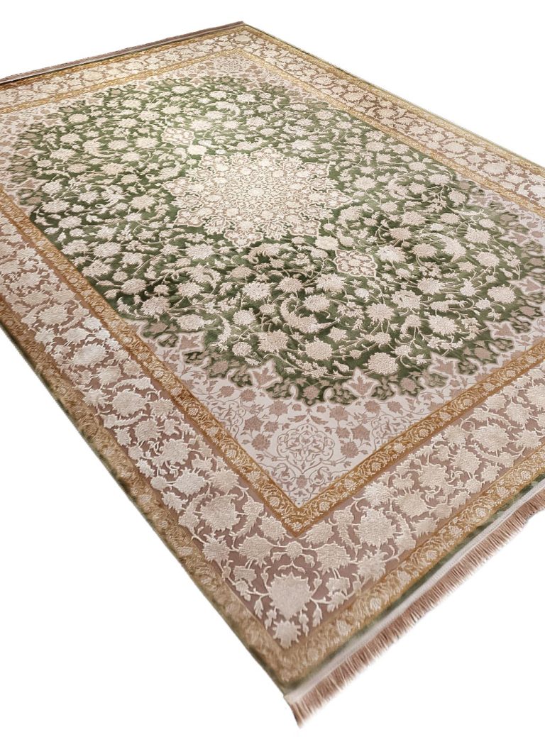 فرش اصفهان طرح بلورجان رنگ سبز 700 شانه 2100 کد 22F771212 - فرشخونه