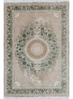 فرش کهنه نما طرح آرماند رنگ کرم سبز گل برجسته 700 شانه کد 71240 - Image 2