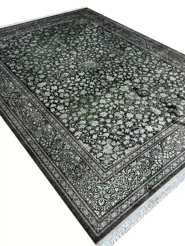 فرش طرح آمان رنگ طوسی سبز گل برجسته 700 شانه کد 73113