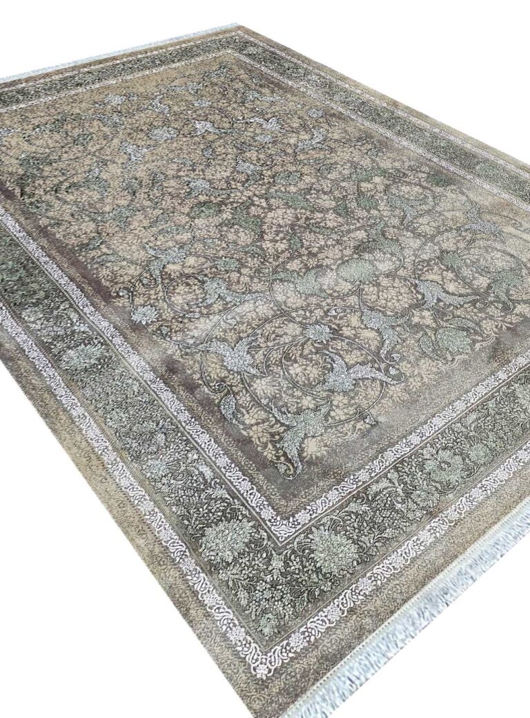 فرش وینتیج طرح افشان رنگ طوسی سبز کد 73113