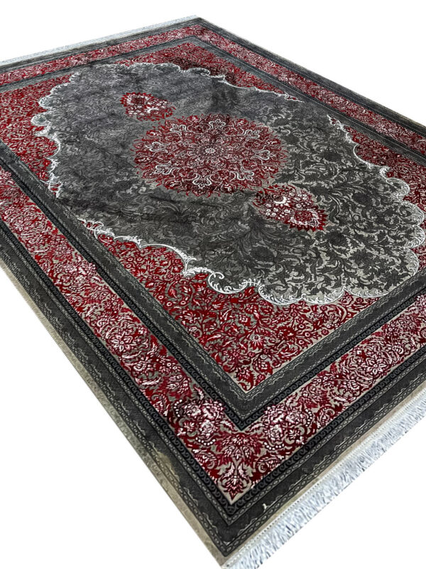 فرش طرح حریر 700 شانه رنگ طوسی گل برجسته کد 73121