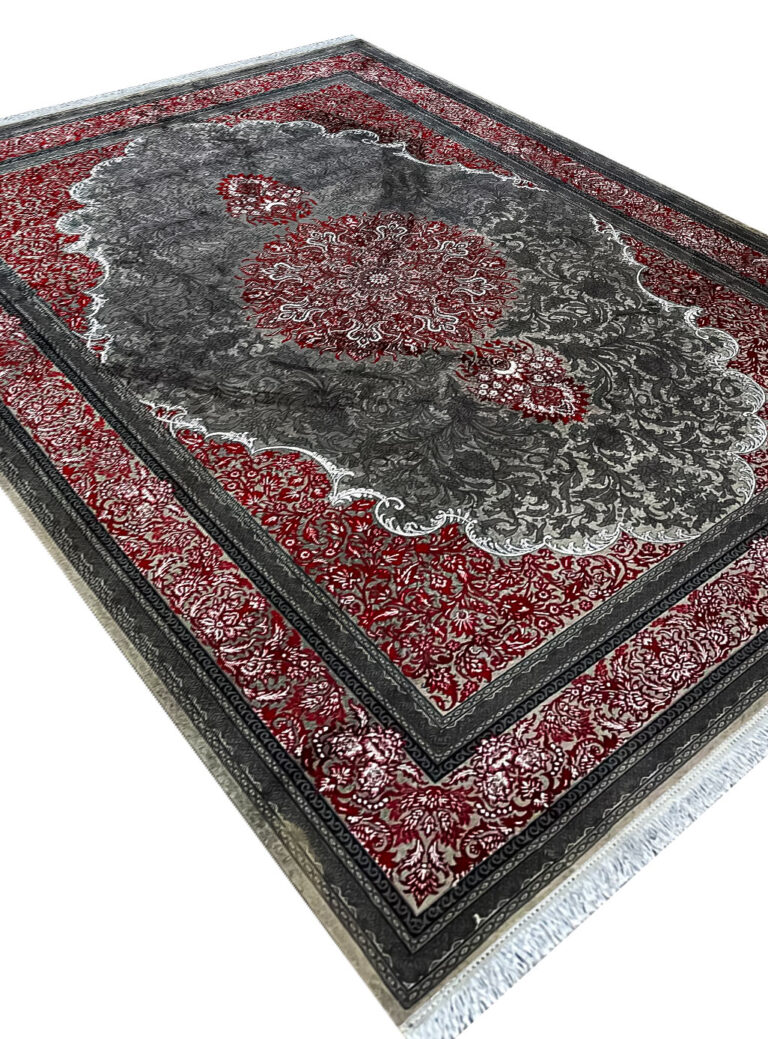 فرش طرح حریر 700 شانه رنگ طوسی گل برجسته کد 73121
