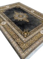 فرش ماشینی طرح فرانسوی 700 شانه رنگ زغالی طلایی کد 73122