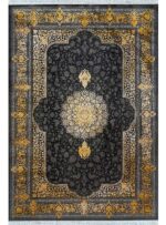 فرش طرح ترنج 700 شانه رنگ زغالی طلایی گل برجسته کد 73125