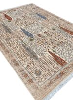 خرید فرش گبه ماشینی طرح درختی رنگ بژ 700 شانه کد 76023