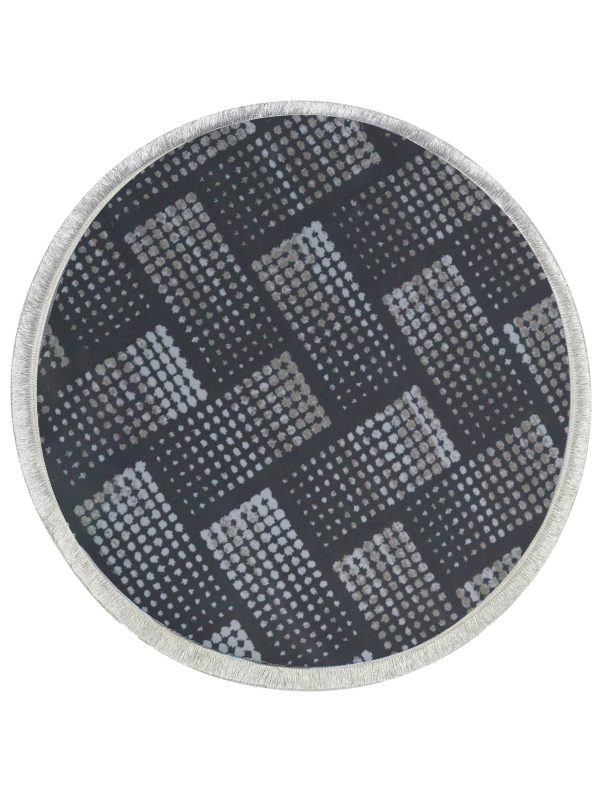 فرش گرد طرح فانتزی 400 شانه گل برجسته رنگ دودی کد 40021