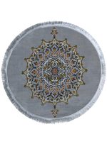 فرش گرد کف ساده ترنج دار 400 شانه رنگ نقره ای گل برجسته کد 40094