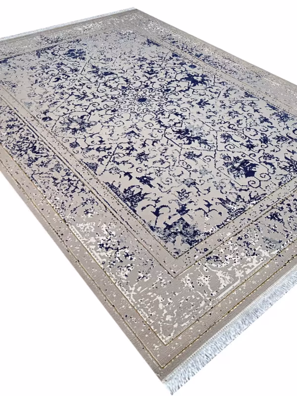 فرش وینتیج طرح پویان رنگ سرمه ای بژ کد 42039SB