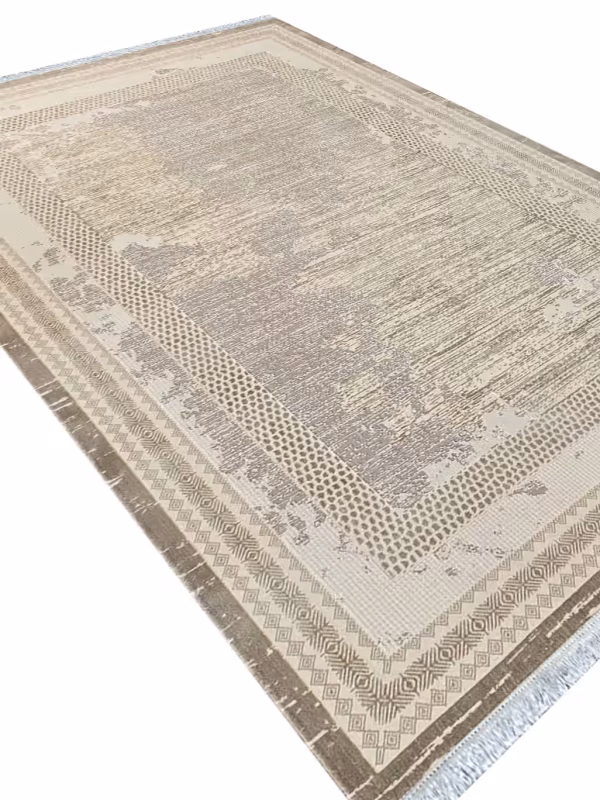 فرش ترک و مدرن طرح مراکشی چهارخونه رنگ کرم بژ کد 42066KB - فرشخونه