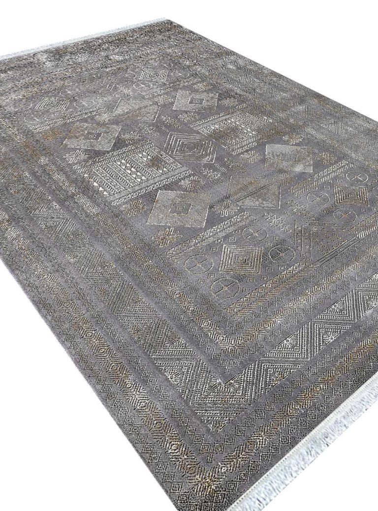 فرش وینتیج طرح مراکشی رنگ کرم نقره ای 700 شانه کد 42073