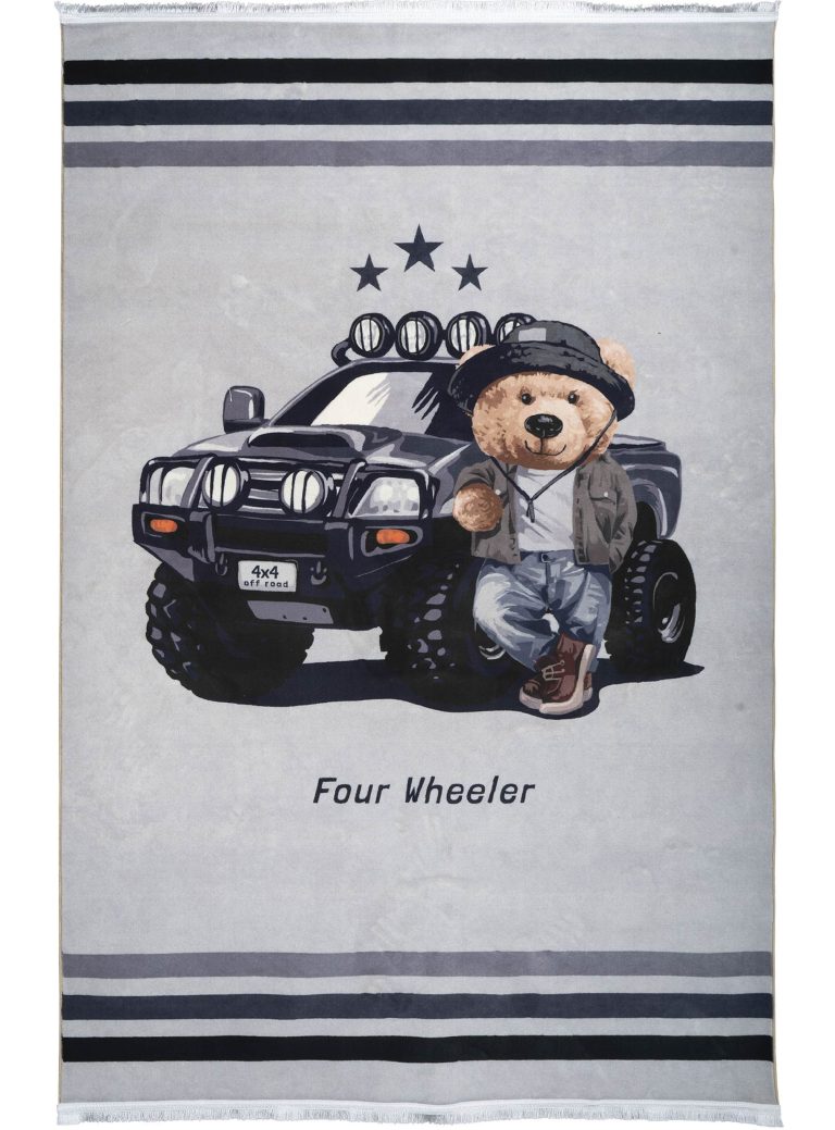 فرش کودک طرح خرس و ماشین 700 شانه تراکم 3300 کد 30A7101278