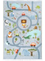 فرش کودک طرح جاده حیوانات جنگل 700 شانه کد 7101291 تمام رنگ - فرشخونه