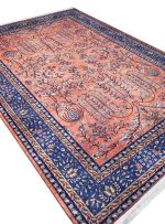 گبه طرح افشان باغ گل گلیسین رنگ آجری کد 100352