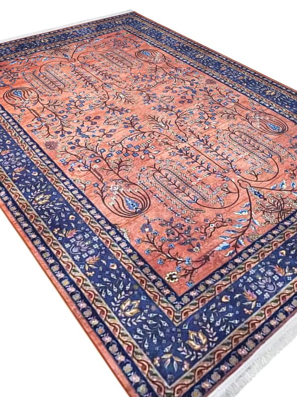 گبه طرح افشان باغ گل گلیسین رنگ آجری کد 100352
