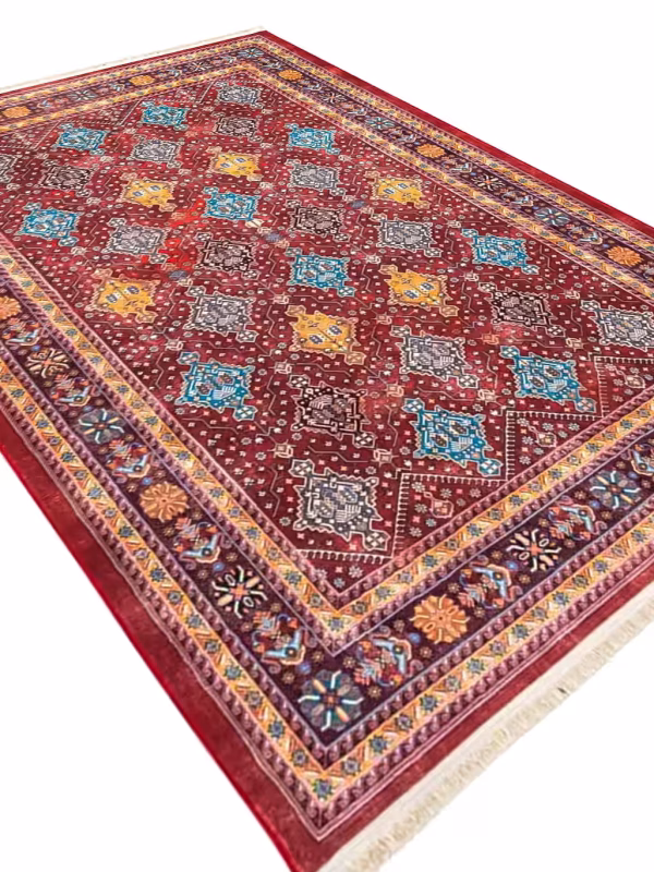گبه ماشینی طرح ترکمن رنگ عنابی 1000 شانه کد 25CS0190