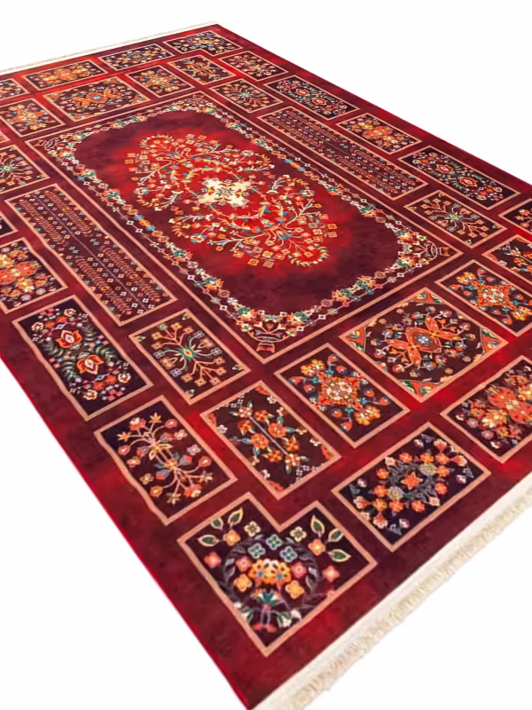 گبه ماشینی خشتی بختیاری طرح ترکیبی عنابی 1000 شانه کد 25CS0210