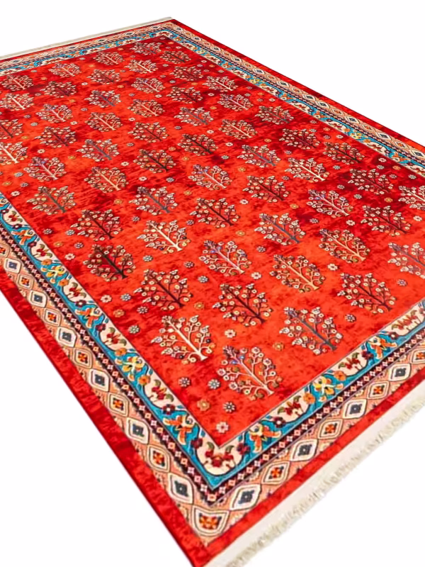 گبه ماشینی طرح ترکمن گلدار لاکی (قرمز) 1000 شانه کد 25CS0230