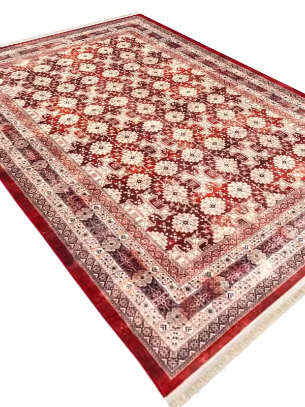 گبه ماشینی طرح ترکمن زمینه تیره بوم رنگ عنابی 1000 شانه کد 25CS0240