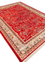 فرش ماشینی طرح گبه سنتی لاکی حاشیه کرم کد 25CS0270
