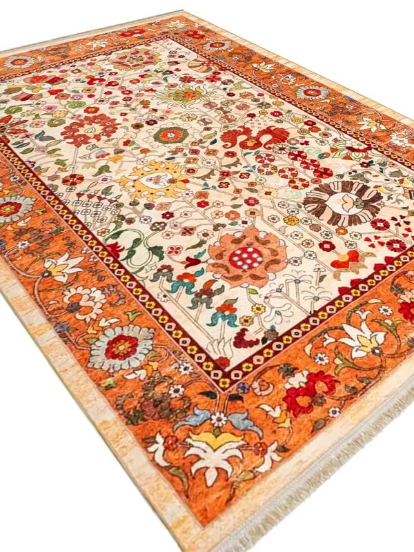 فرش گبه طرح گل آفتابگردان رنگ آجری کد 900403