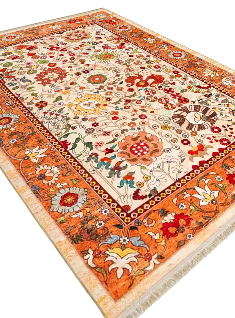 فرش گبه طرح گل آفتابگردان رنگ آجری کد 900403