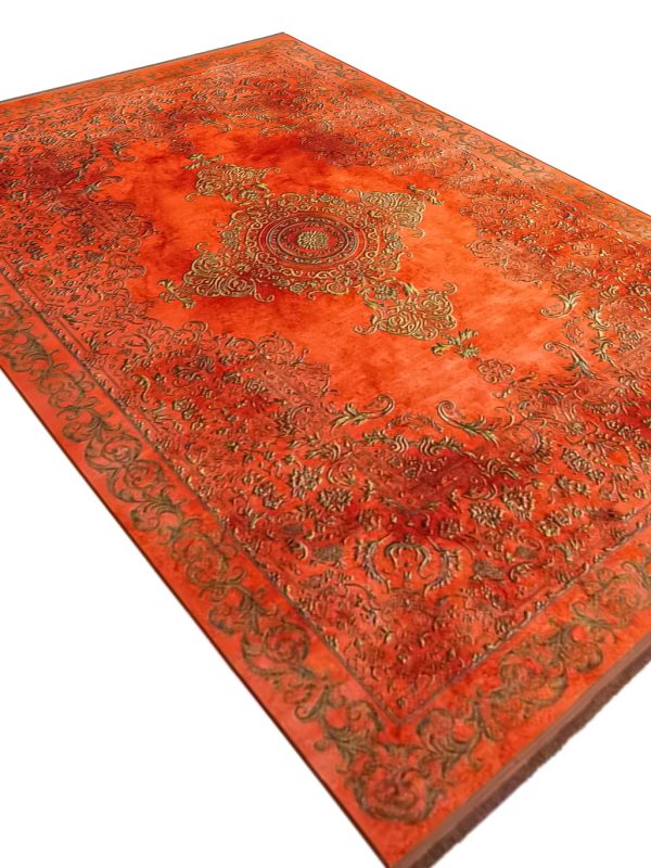 فرش کلاریس طرح ورساچه نارنجی 1200 شانه کد 300406