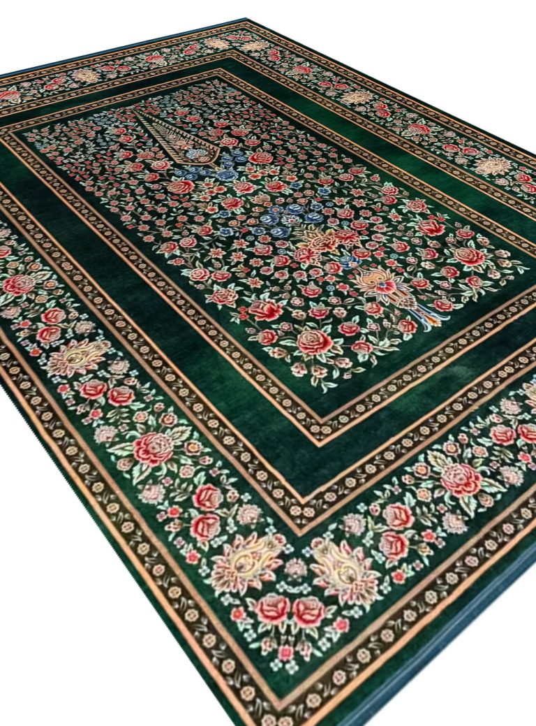 فرش هلنا طرح درختی 1200 شانه رنگ سبز معادل 77 رج دستبافت کد 25CS0290