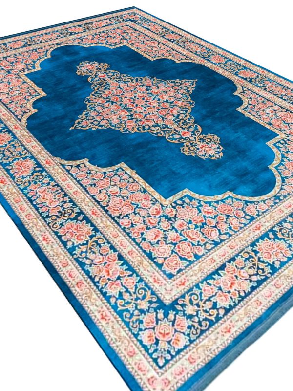 فرش هلنا 1200 شانه معادل 77 رج دستبافت آبی کد 25CS0300