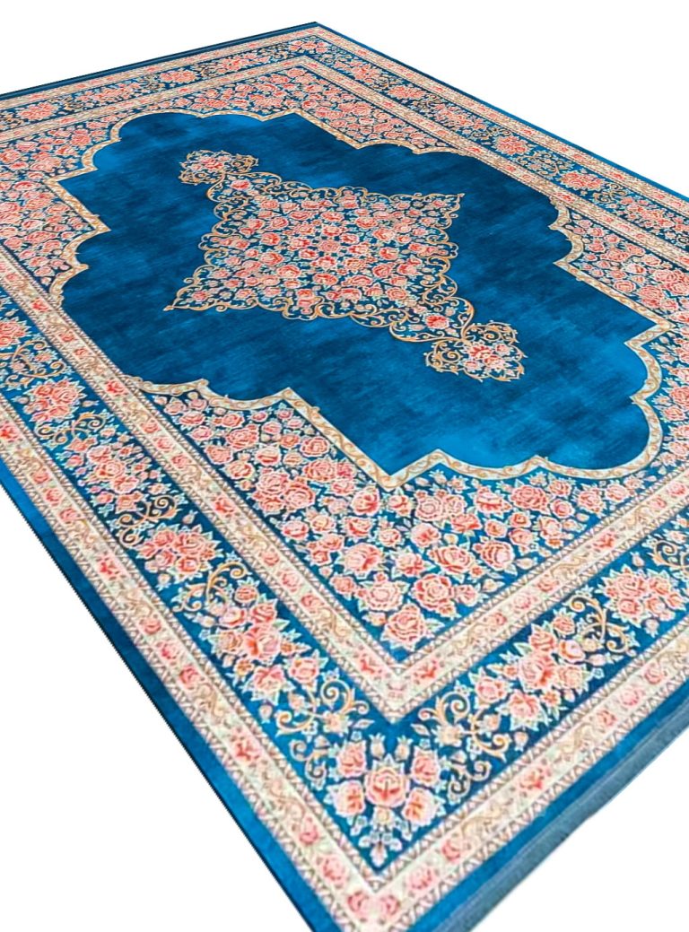 فرش هلنا 1200 شانه معادل 77 رج دستبافت آبی کد 25CS0300