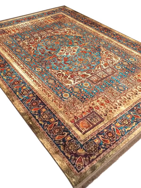 فرش هلنا طرح باغ گلستان رنگ خاکی معادل 77 رج دستبافت کد 25NH0010