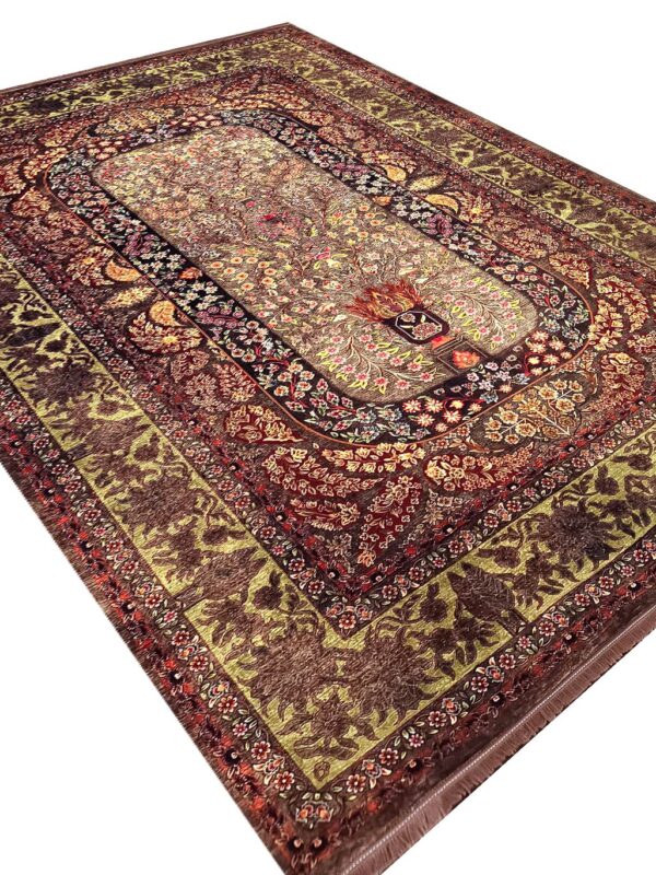 فرش هلنا طرح بهار رنگ دودی 1200 شانه معادل 77 رج دستبافت کد 25NH0060