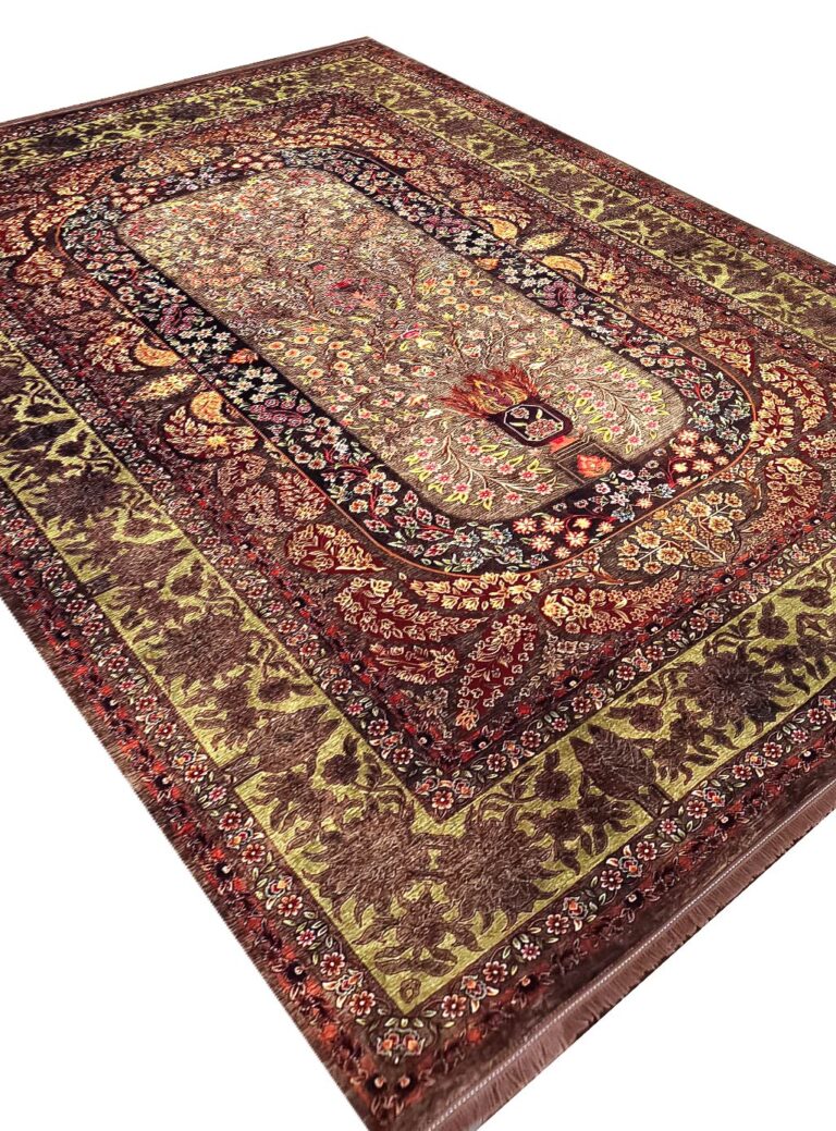 فرش هلنا طرح بهار رنگ دودی 1200 شانه معادل 77 رج دستبافت کد 25NH0060