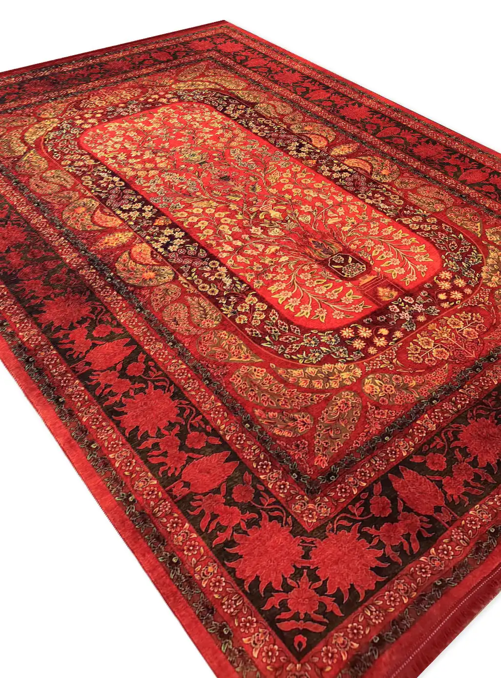 فرش هلنا طرح بهار رنگ لاکی 1200 شانه معادل 77 رج دستبافت کد 25NH0060