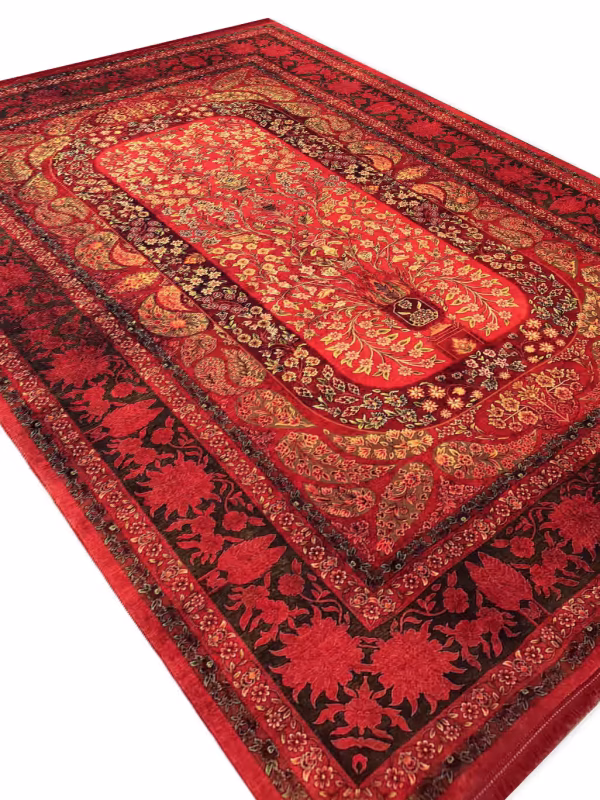 فرش هلنا طرح بهار رنگ لاکی 1200 شانه معادل 77 رج دستبافت کد 25NH0060 - فرشخونه