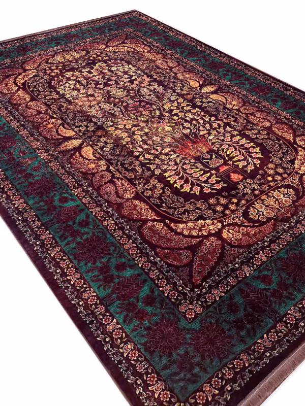 فرش هلنا طرح بهار رنگ قهوه ای 1200 شانه معادل 77 رج دستبافت کد 25NH0060