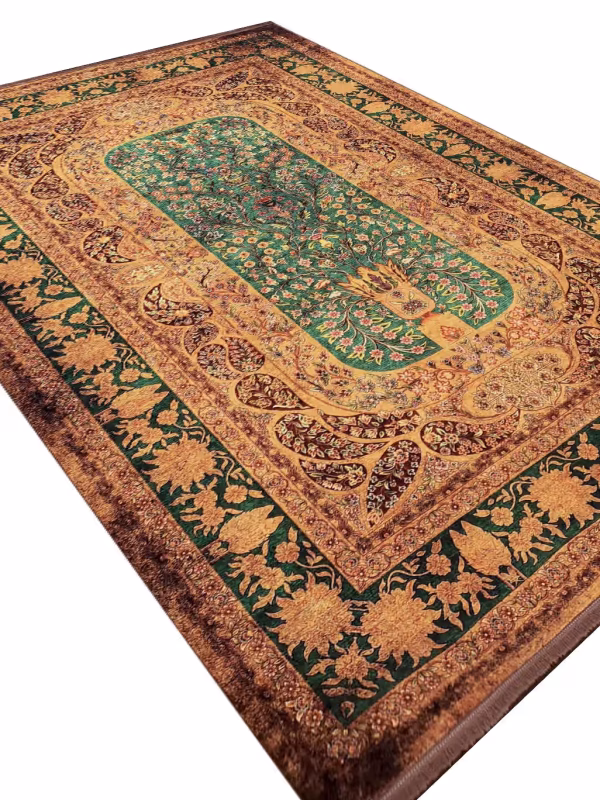 فرش هلنا طرح بهار رنگ سبز 1200 شانه معادل 77 رج دستبافت کد 25NH0060