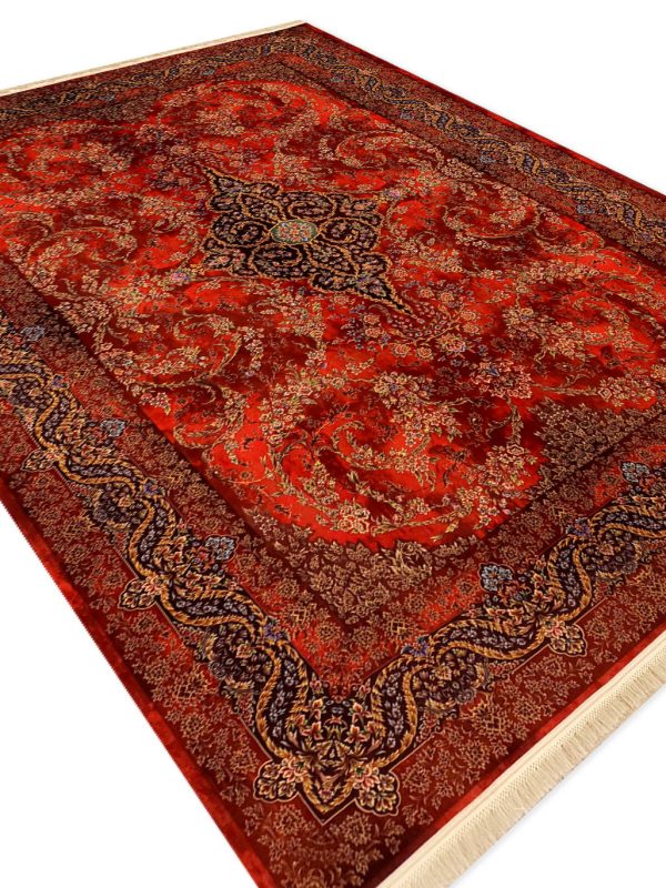 فرش تندیس طرح گل خوشه رنگ قرمز 1500 شانه کد 1134
