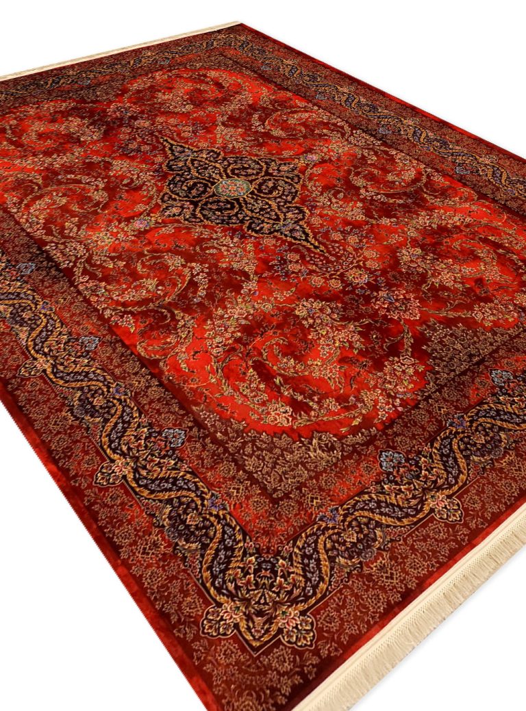 فرش تندیس طرح گل خوشه رنگ قرمز 1500 شانه کد 1134
