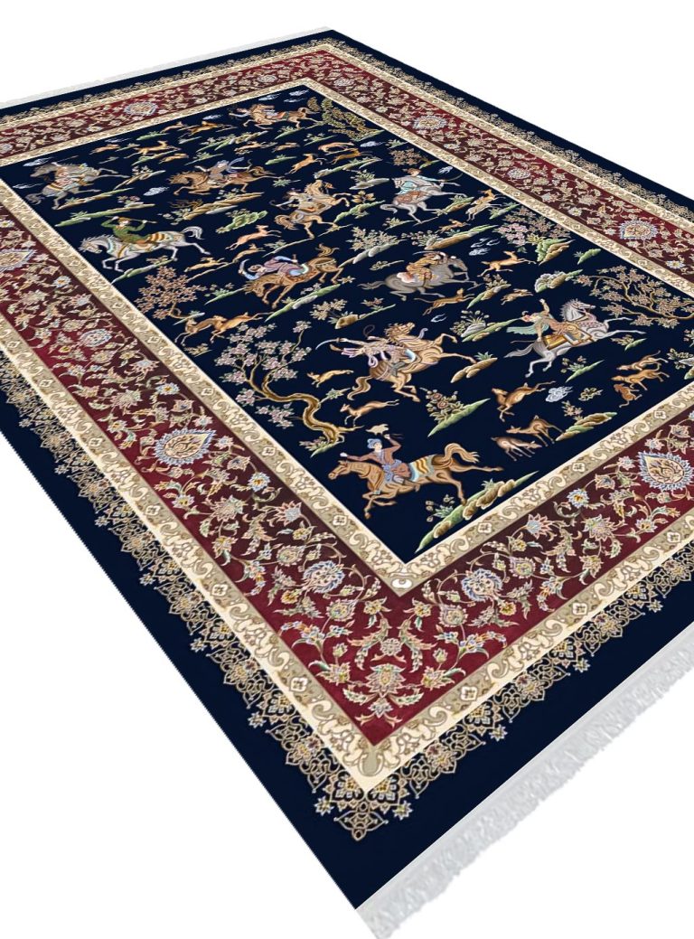 فرش تندیس طرح شکارگاه سرمه ای 1500 شانه کد 20NC0020 - فرشخونه