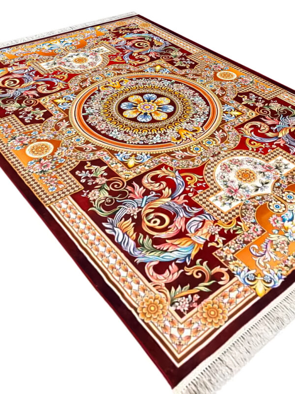 فرش طرح نگین رنگ لاکی 1200 شانه کد 2555020034