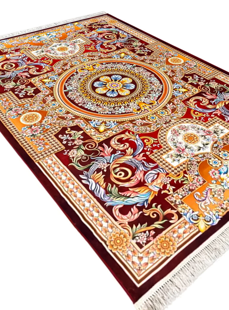 فرش طرح نگین رنگ لاکی 1200 شانه کد 2555020034