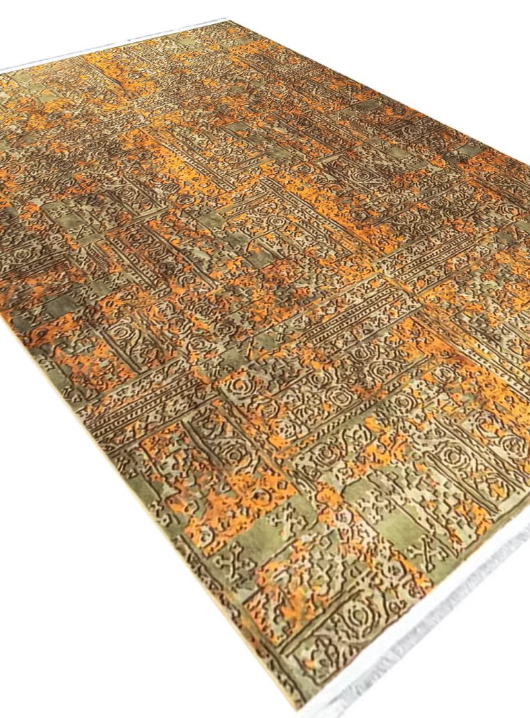 فرش آشپزخانه وینتیج طرح خط باستانی زیتونی 700 کد 25AA0010 - فرشخونه